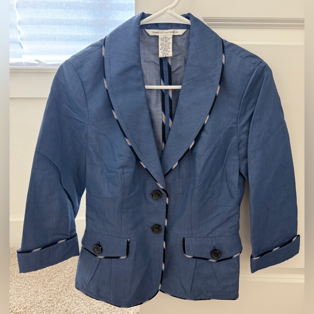 Diane Von Furstenberg Blue Blazer Jacket Size 2